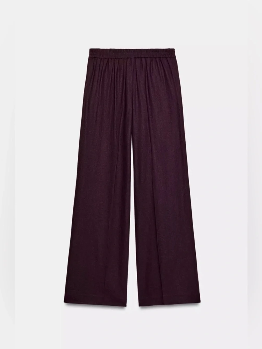 Zara NWT Linen Straight Leg Pants Burgundy Wide Leg Relaxed Tailored Trousers